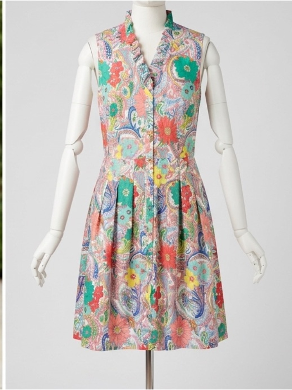 Talbots Paisley Floral Ruffle Cotton Dress Size 12